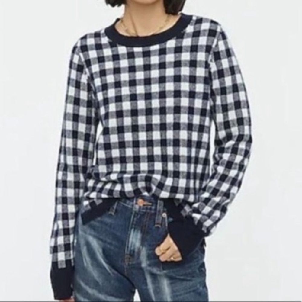 J. Crew 100% Cashmere Knit crewneck long sleeve plaid Sweater Size XS